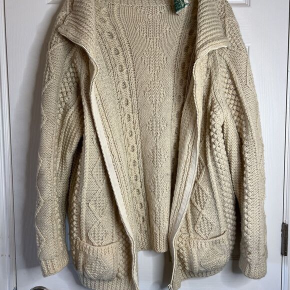 Vtg Connemara Knitwear Ireland Merino Wool Zip-up Cardigan Cable Knit M/L - Picture 7 of 9